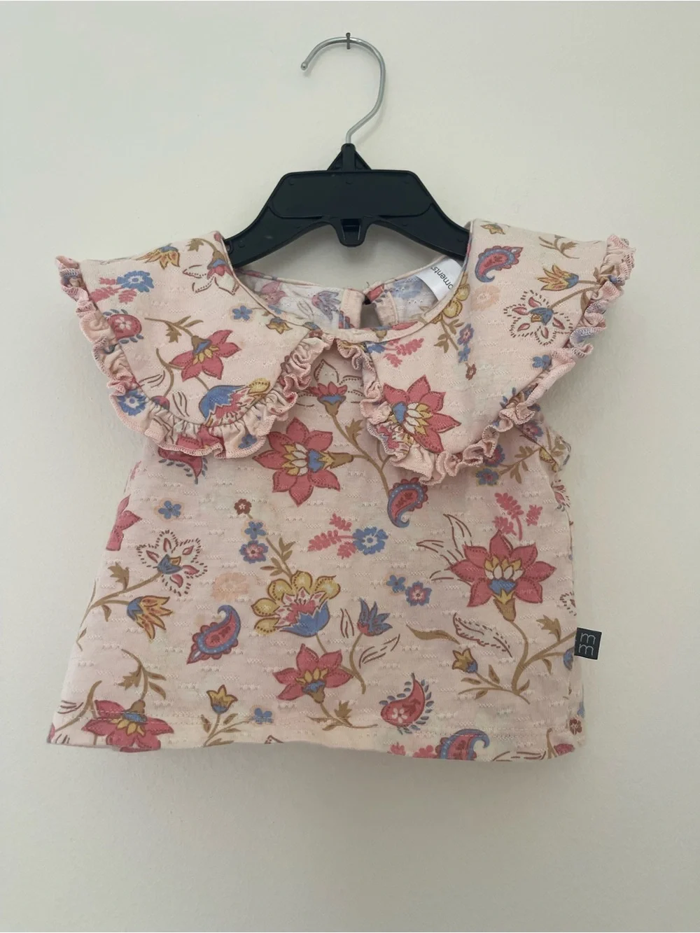 Girls Floral Two-Piece Set with Ruffle Collar - Pink Floral